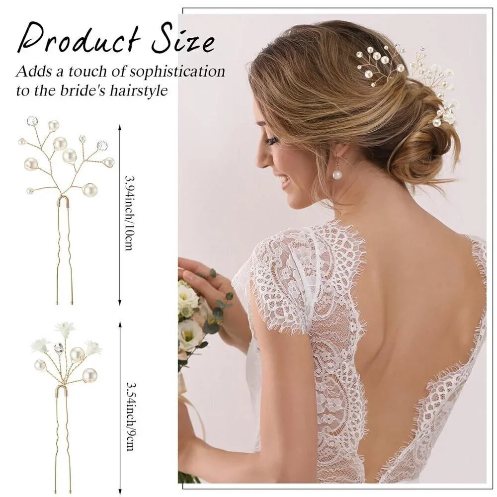 14 Pcs Baby's Breath Hair Pins Boho Bridal Pearl Flower Wedding Hair Accessories